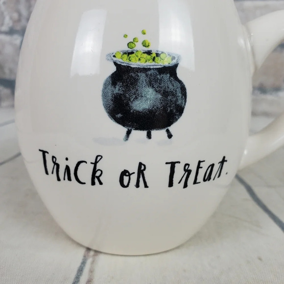 Rae Dunn by Magenta Trick  or Treat Cauldron Halloween Coffee Mug White Orange - Picture 2 of 8